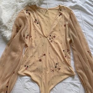 Free People Long Sleeve Sheer Nude Bodysuit